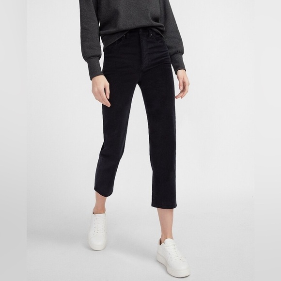 Express Black Velvet Super High Rise Straight Pant- NWT - Picture 1 of 16